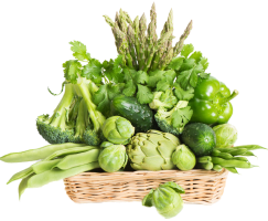 assorted green vegetables in a basket